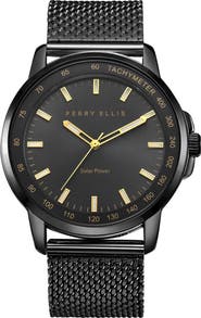 Perry Ellis Solar Powered 3-Hand Quartz Mesh Strap Watch, 41mm
