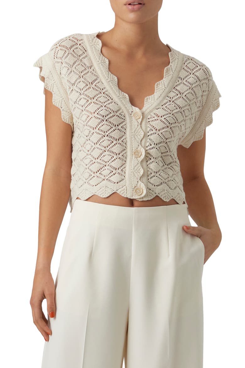 Celia Pointelle Crop Cardigan, Main, color, BIRCH
