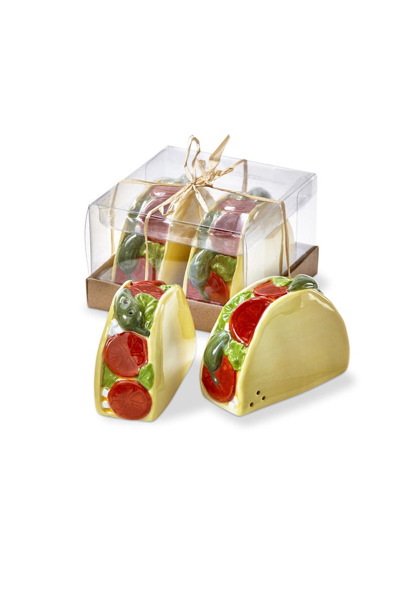 Taco Ceramic Decorative Salt and Pepper Shaker Set, Main, color, Yellow