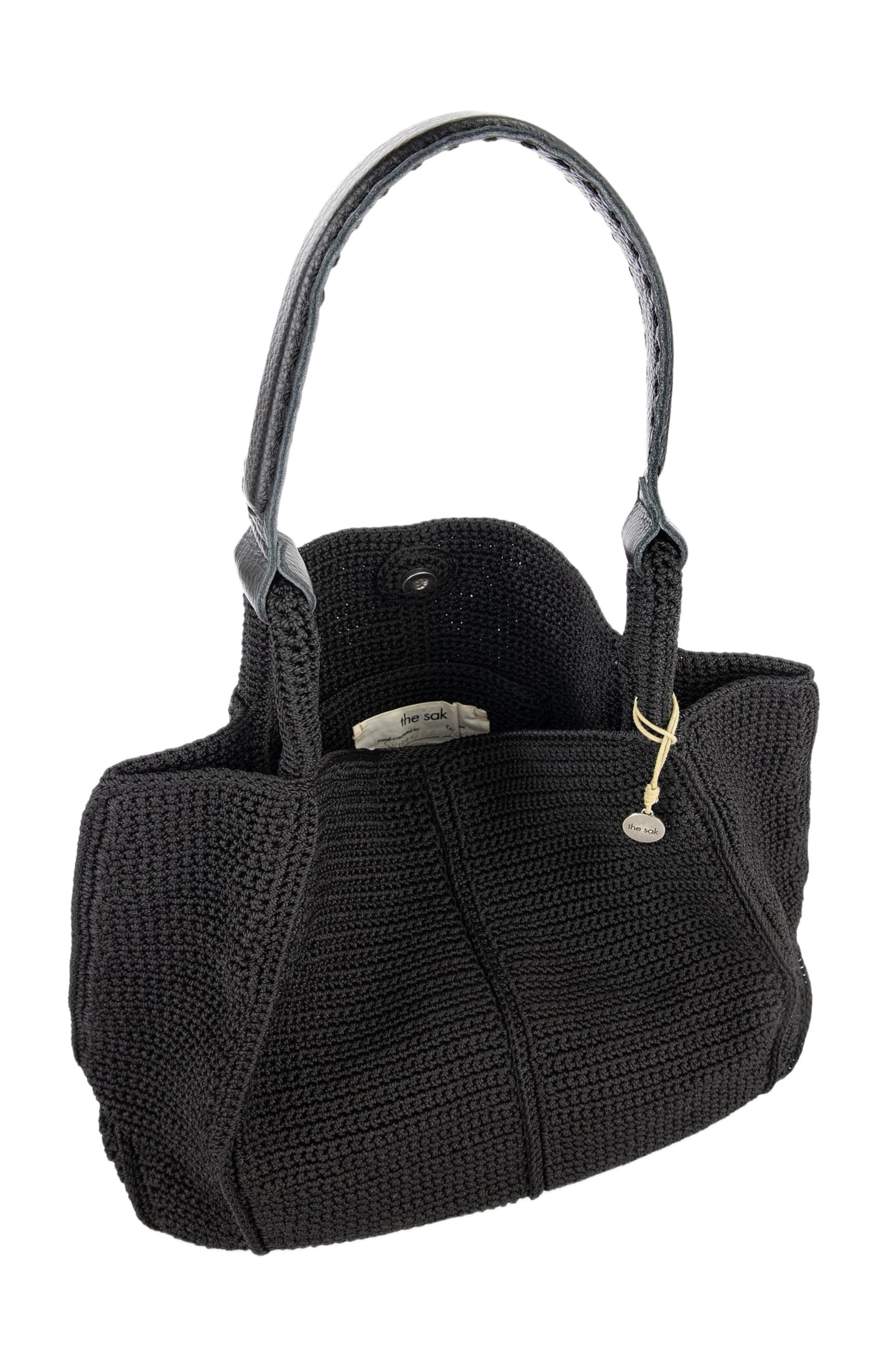 The Sak Los Feliz Large Tote Leather Bag, Alternate, color, Black Crochet