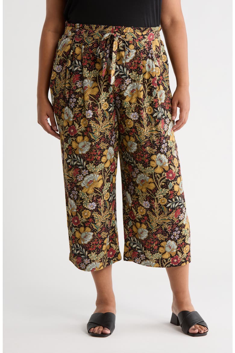 Print Crop Pull-On Pants, Main, color, BLACK