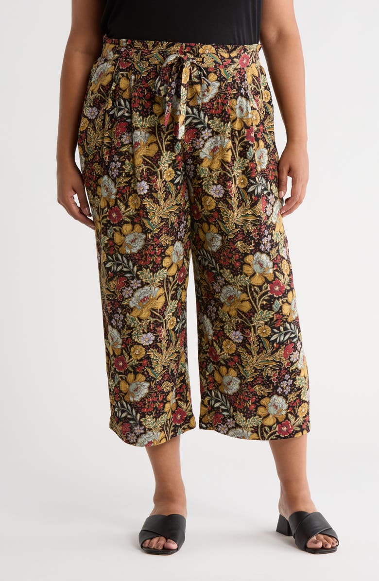 DR2 by Daniel Rainn Print Crop Pull-On Pants, Main, color, Black