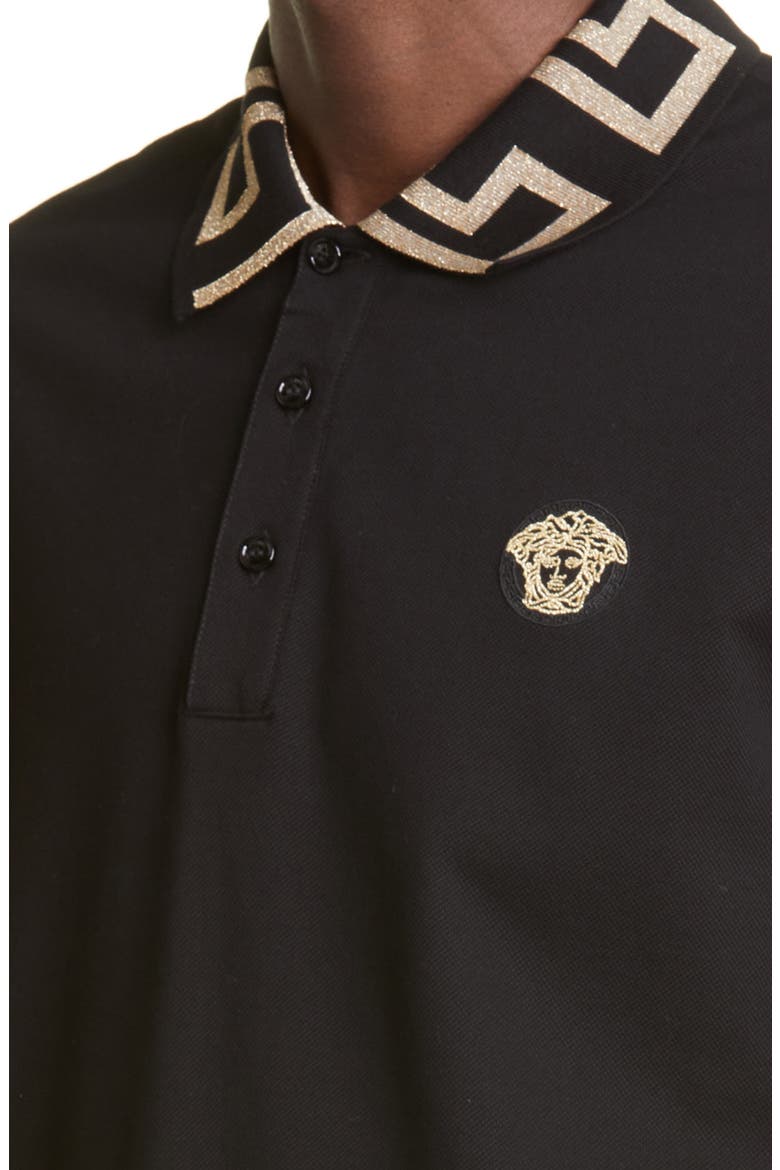Greco Collar Cotton Piqué Polo, Alternate, color, BLACK