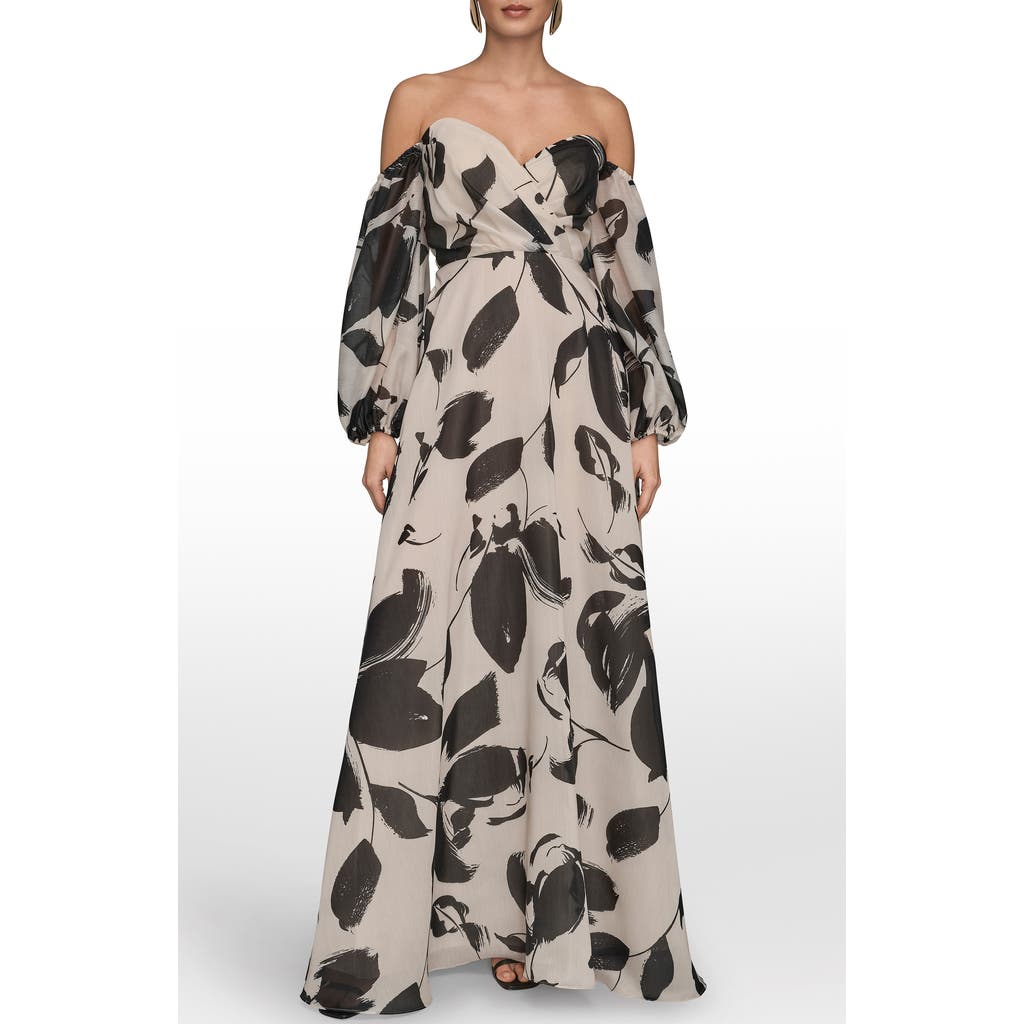 Donna Karan New York Floral Off The Shoulder Long Sleeve Gown