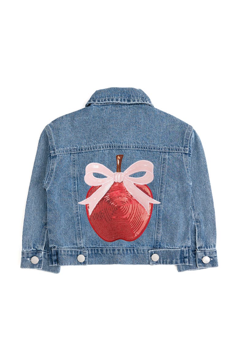 Apple Bow Sequin Patch Denim Jacket, Main, color, Denim