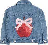 Sweet Wink Apple Bow Sequin Patch Denim Jacket