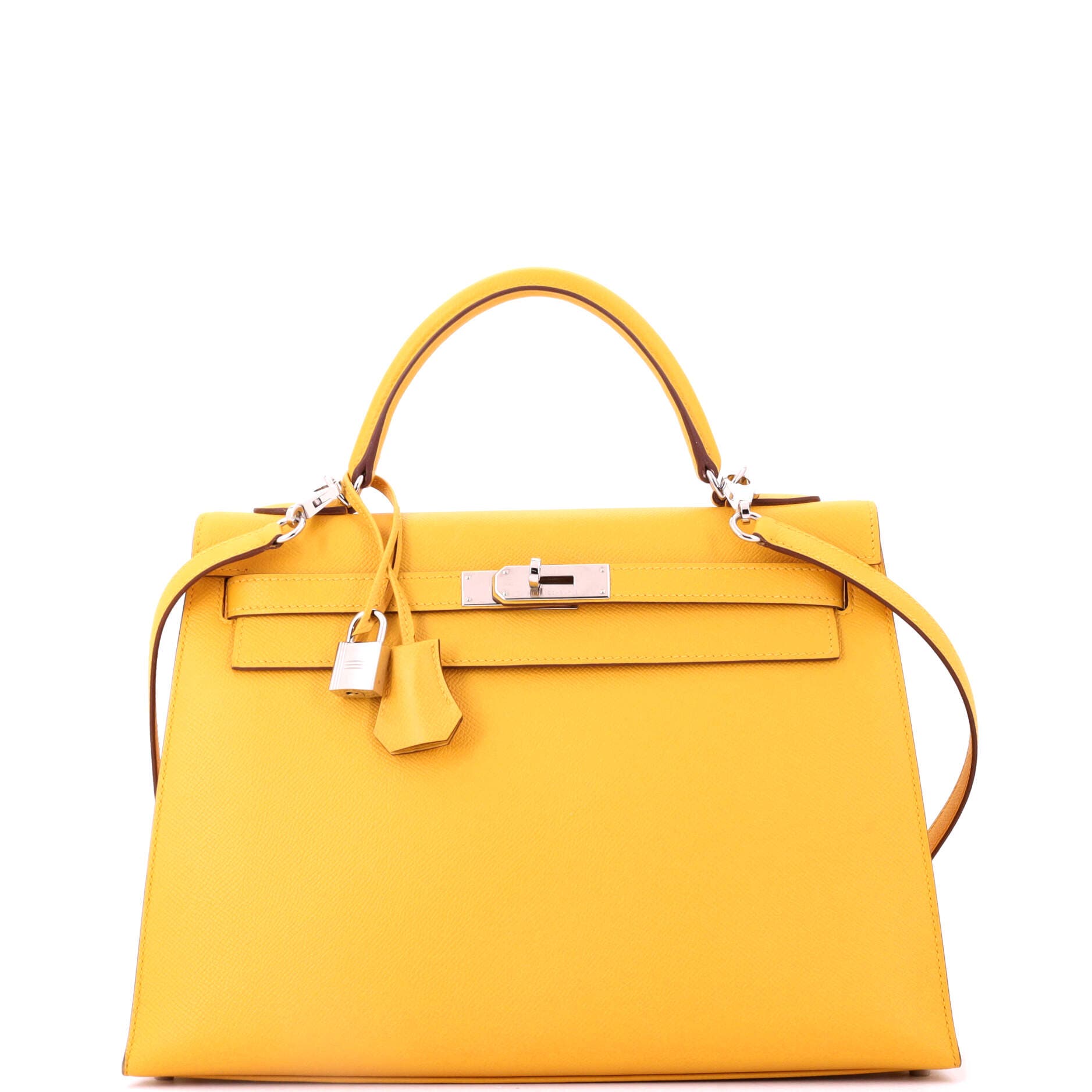Pre-Owned Hermes Kelly Handbag Yellow Epsom with Palladium Hardware 32, Main, color, Soleil