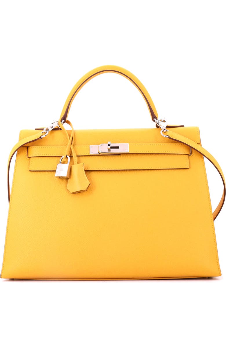 Pre-Owned Hermes Kelly Handbag Yellow Epsom with Palladium Hardware 32, Main, color, Soleil