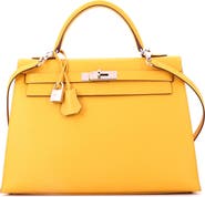 Pre-Owned Hermes Kelly Handbag Yellow Epsom with Palladium Hardware 32