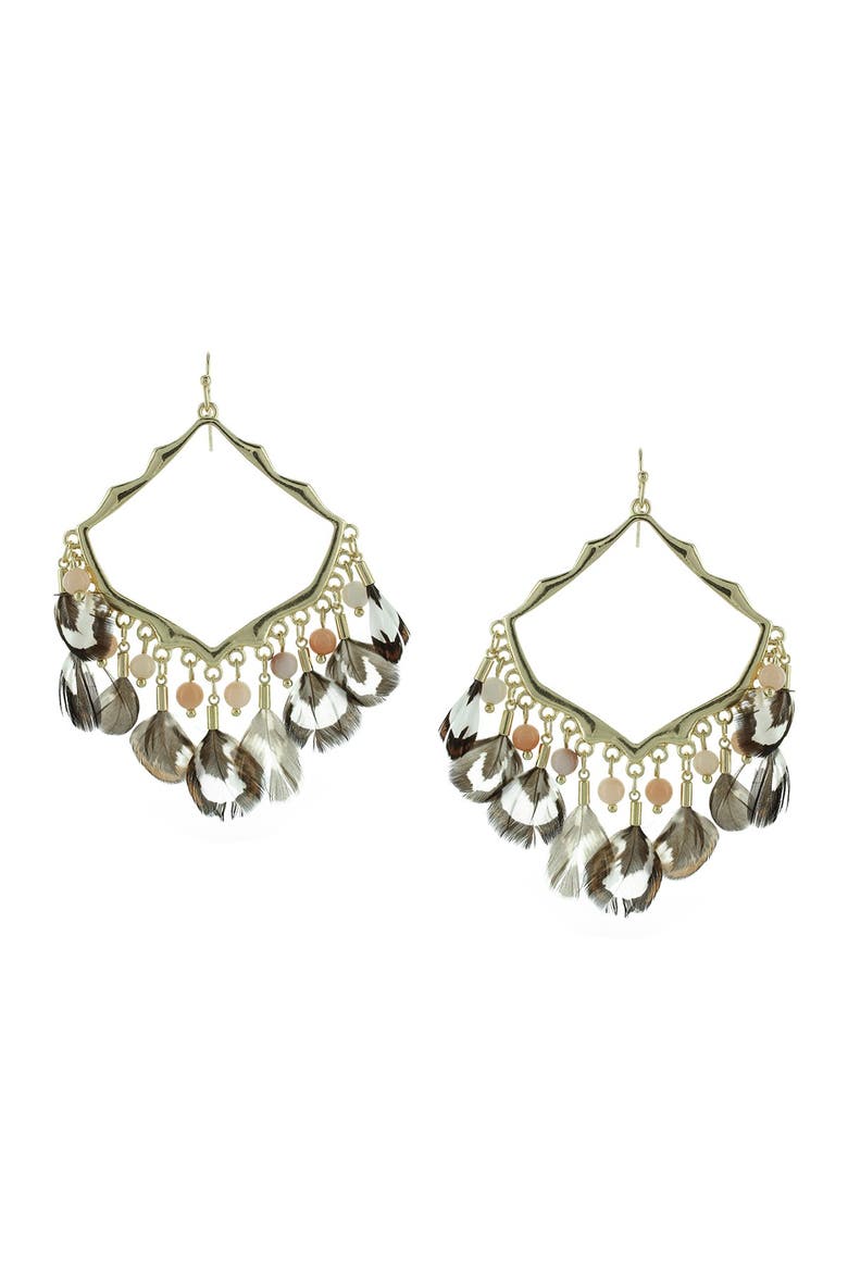 Feather Drop Earrings, Main, color, GOLD-MULTI