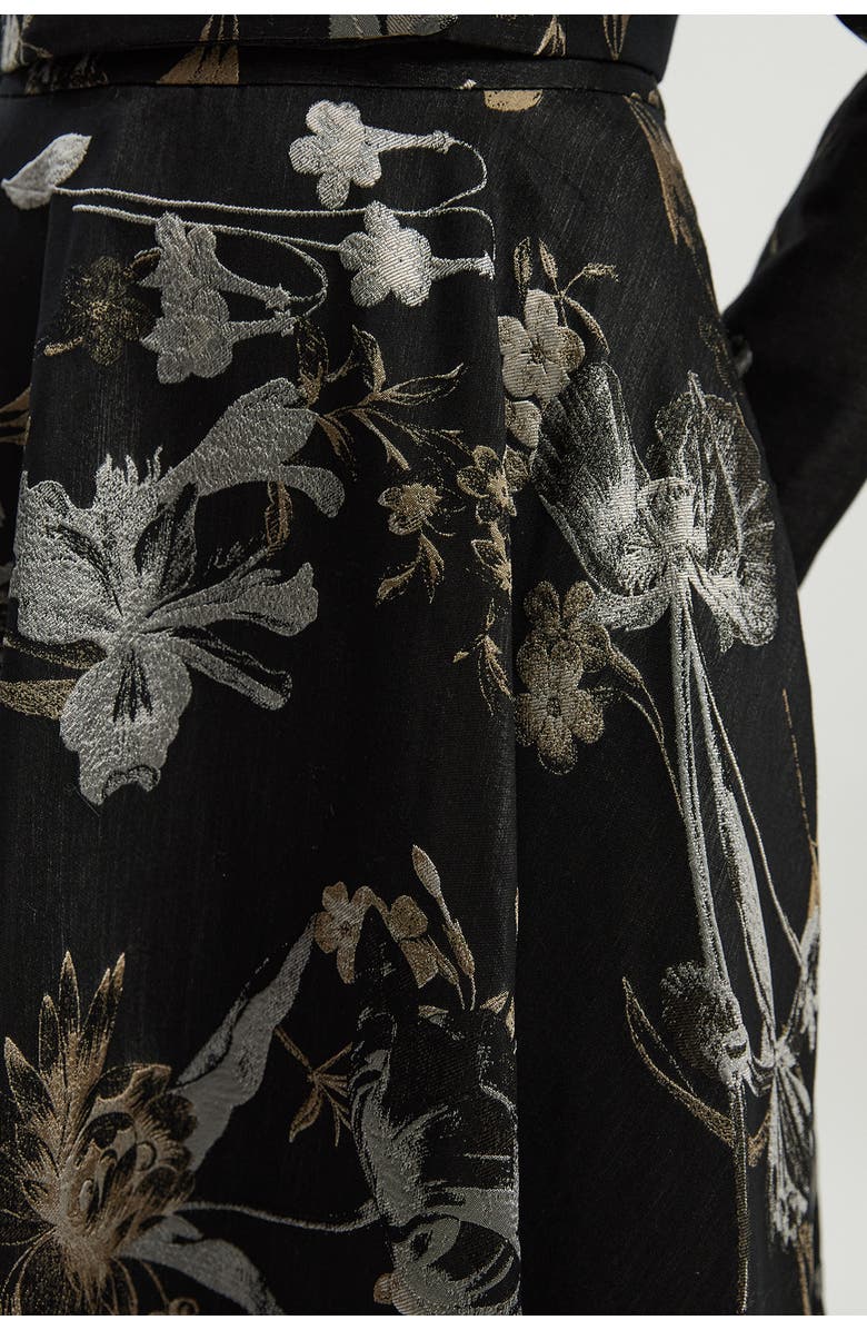 Karen Millen Floral Jacquard Tailored Full Midi Skirt, Alternate, color, Black