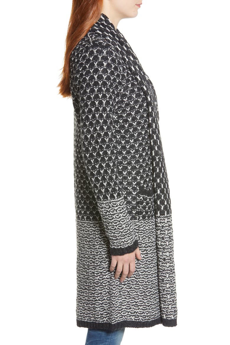 Patch Pocket Long Cardigan, Alternate, color, BLACK CHALK