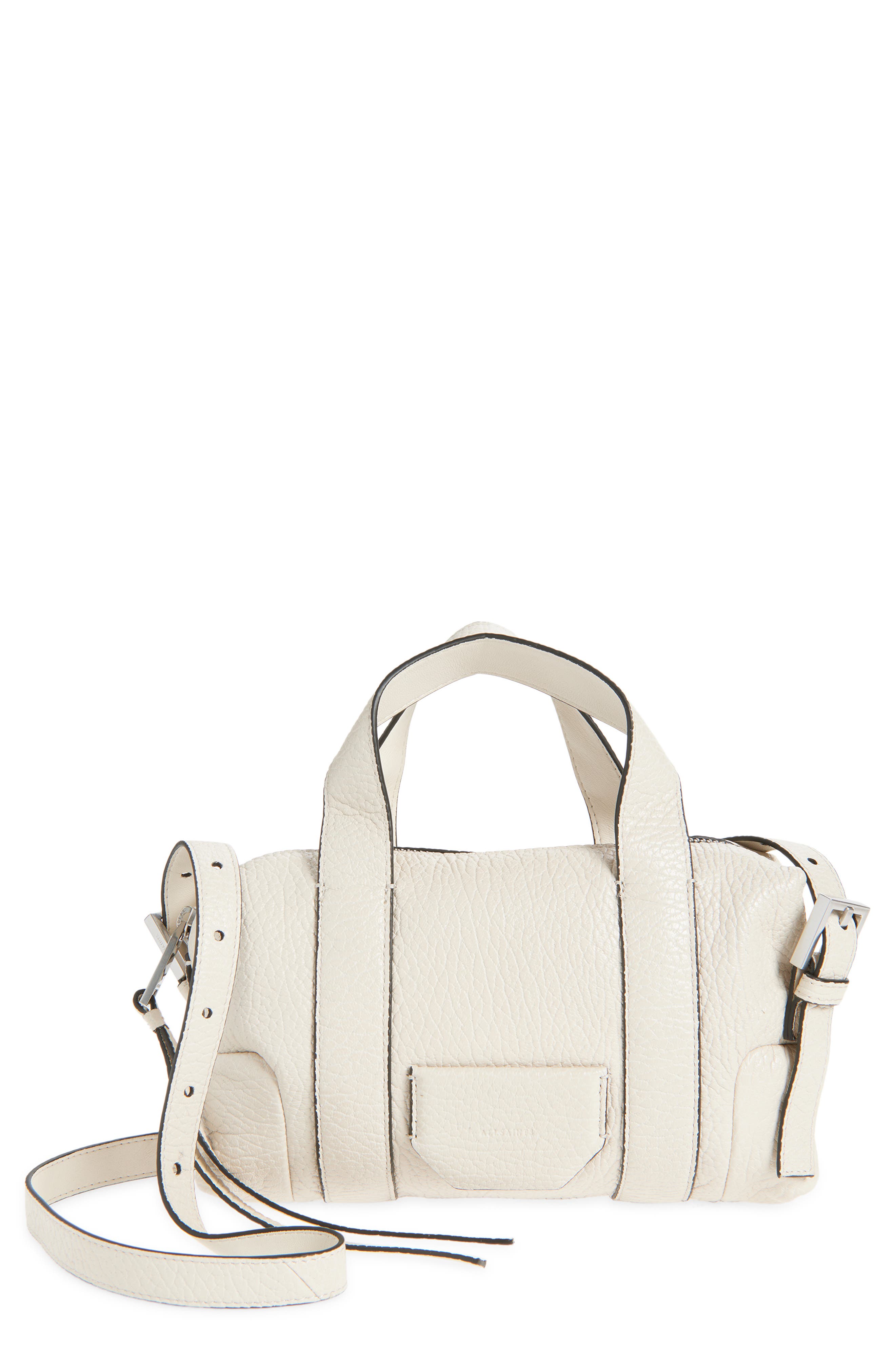 AllSaints Compact Ares Grain Leather Crossbody Bag, Main, color, Sahara White
