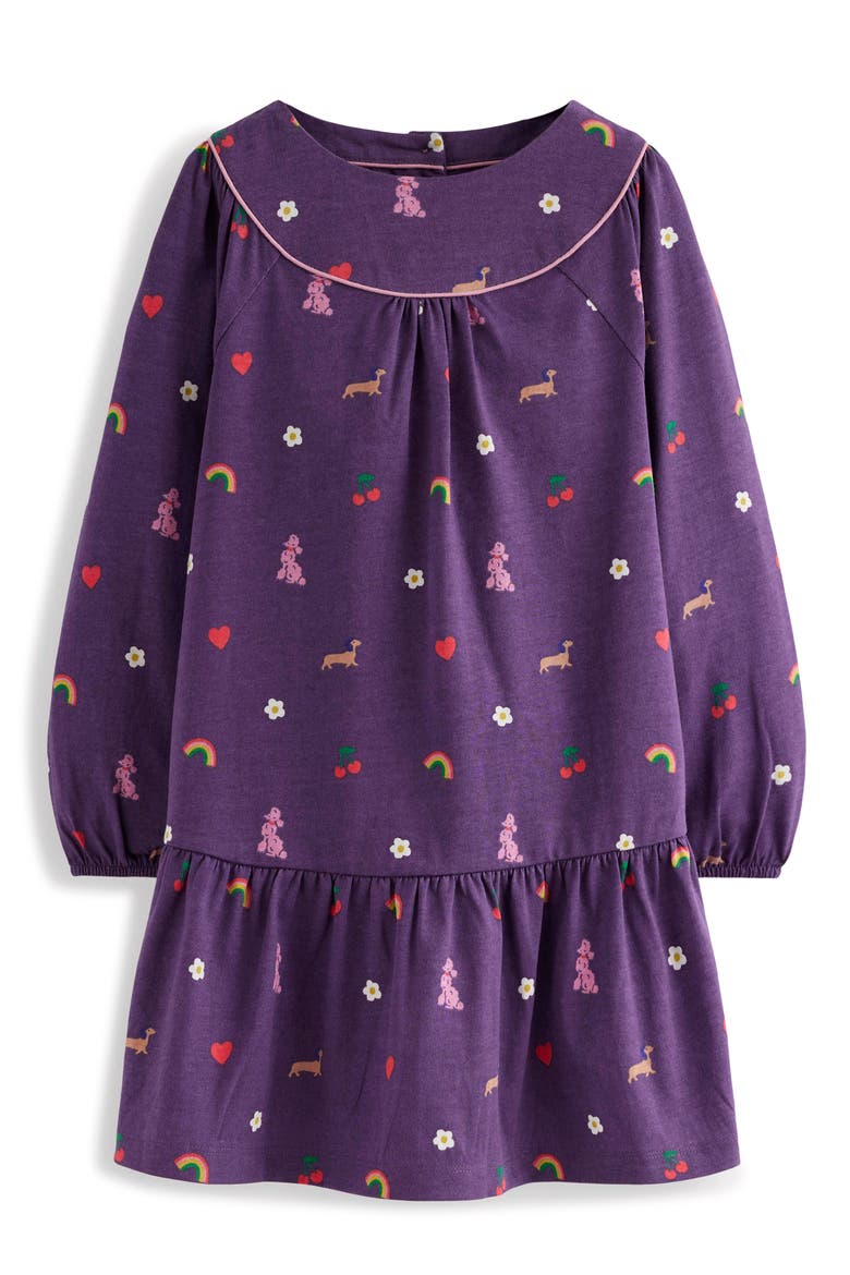 Kids' Curved Yoke Long Sleeve Cotton Jersey Dress, Main, color, MYSTIC PURPLE PARISIAN