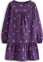 Mini Boden Kids' Curved Yoke Long Sleeve Cotton Jersey Dress