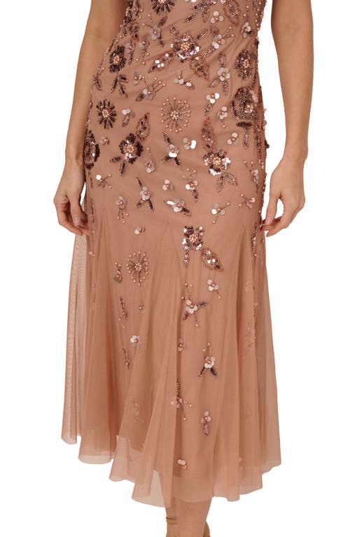 ADRIANNA PAPELL ADRIANNA PAPELL EMBELLISHED MESH MIDI COCKTAIL DRESS