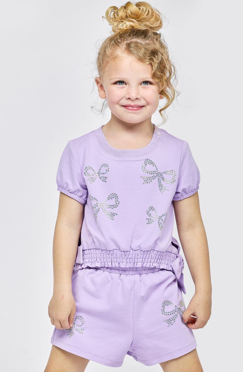 Baby Sara Kids' Rhinestone Bow Smocked T-Shirt, Alternate, color, 