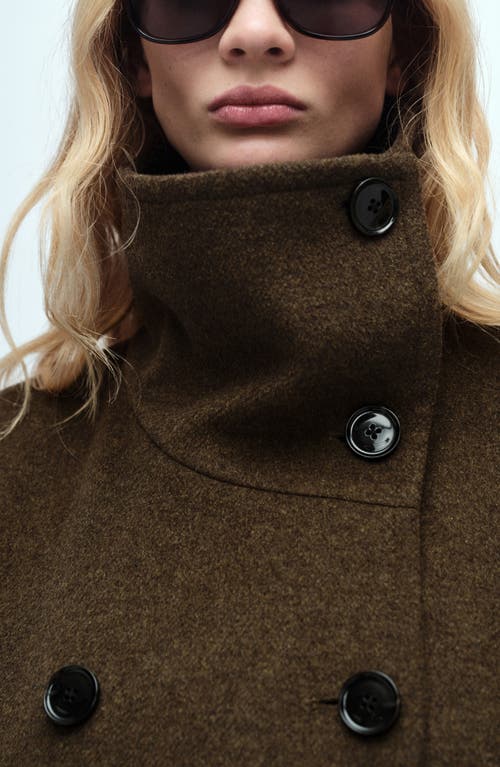 Shop Mango Double Breasted Coat In Khaki Green