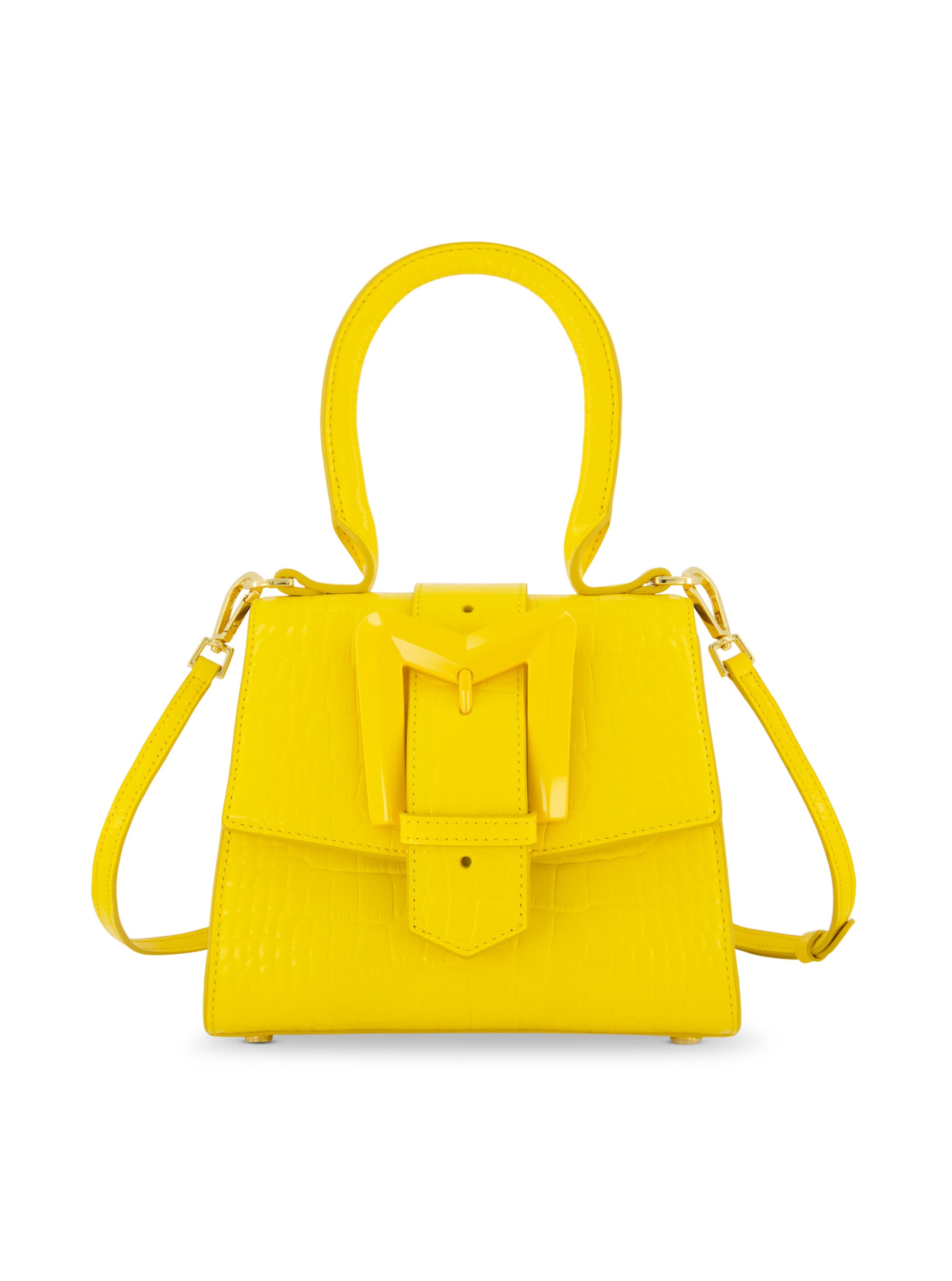 Crocodile Leather Buckle Detail Mini Handbag, Main, color, Sunshine