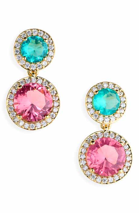Round Halo Drop Earrings