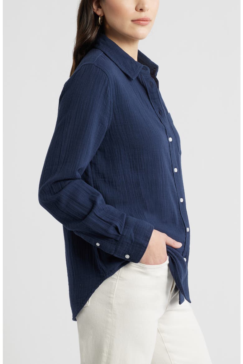Casual Gauze Button-Up Shirt, Alternate, color, NAVY STILL