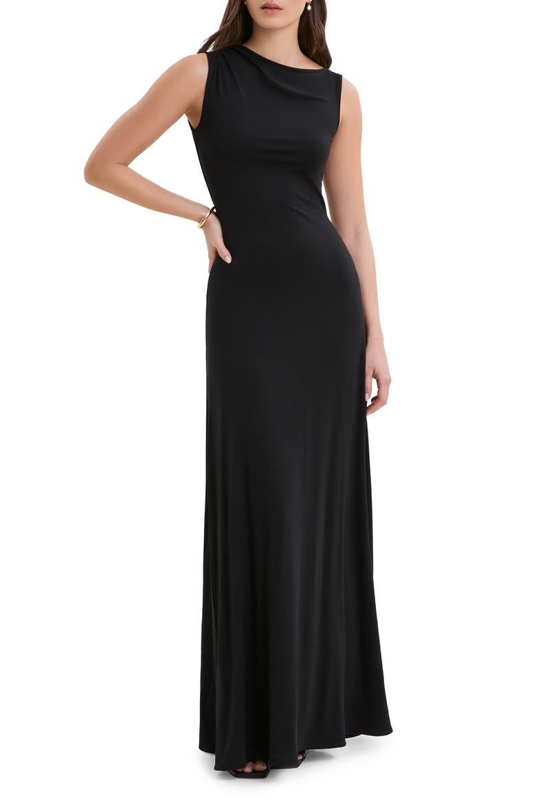 Laurel Sleeveless Stretch Jersey Gown, Main, color, BLACK