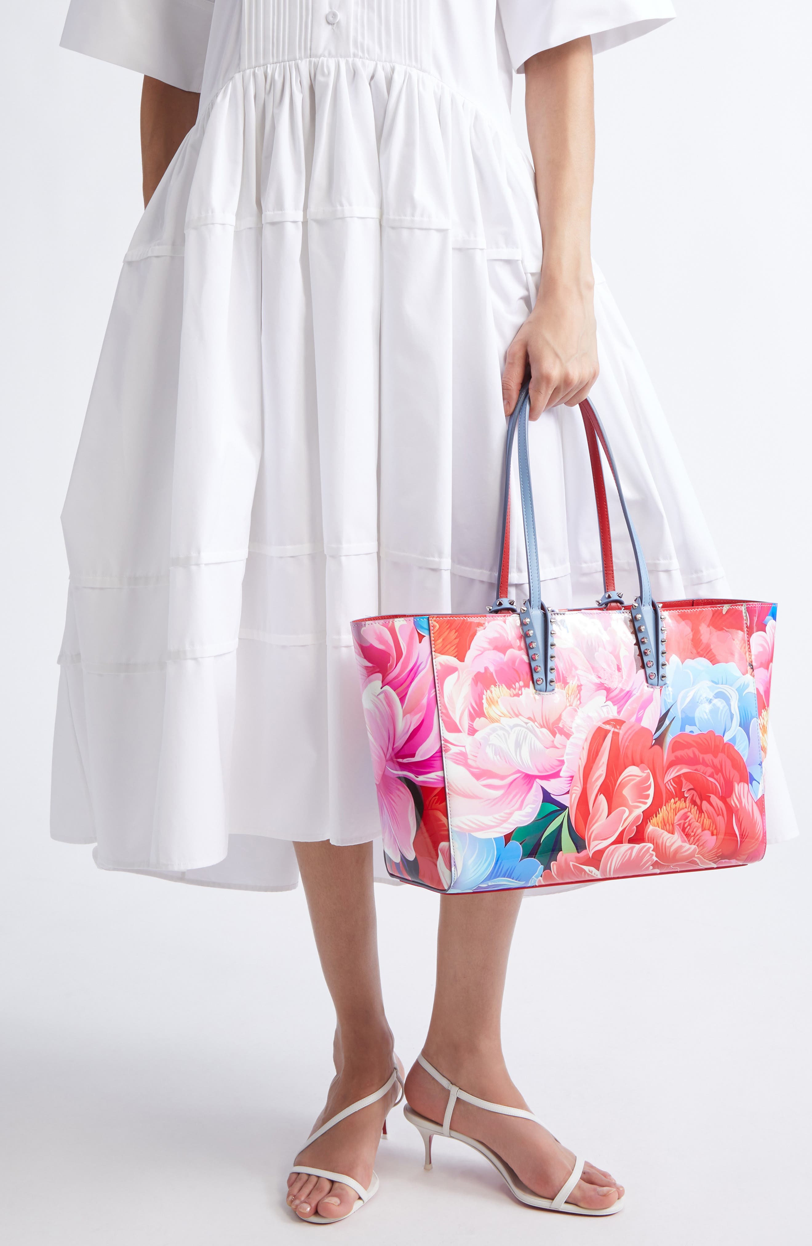 Christian Louboutin Small Cabata Soft Floral Patent Leather Tote, Alternate, color, M251 Multi/Silver