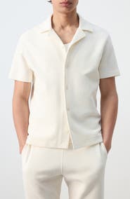 MANGO Regular Fit Cotton Waffle Camp Shirt
