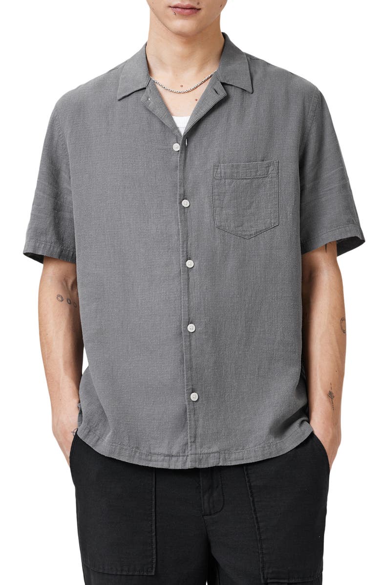 AllSaints Veda Linen Blend Camp Shirt, Main, color, 