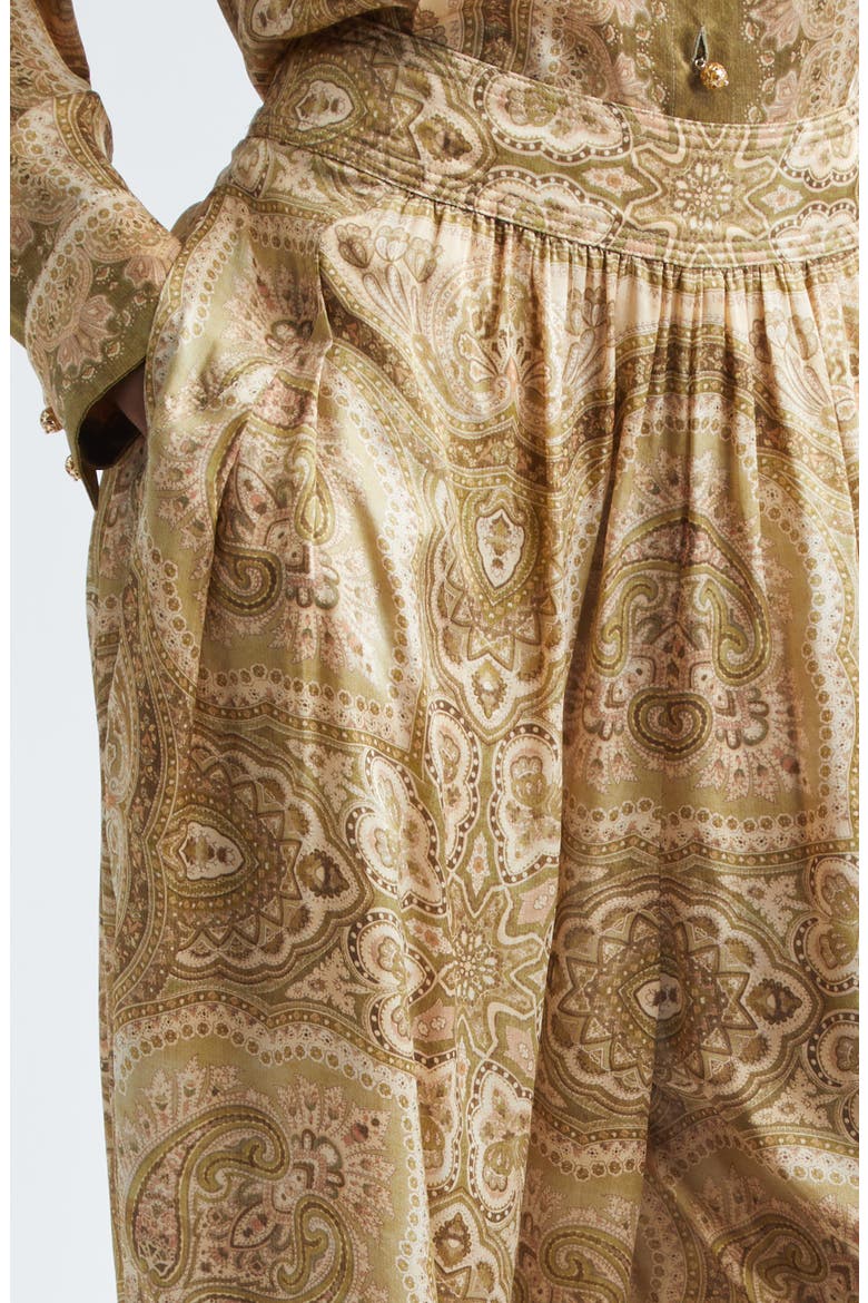 Kindred Spirit Luna Silk Satin Harem Pants, Alternate, color, OLIVE PERLA PAISLEY