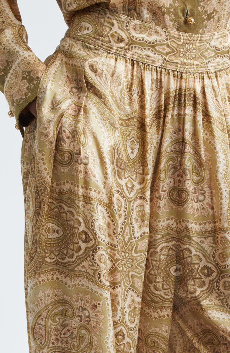 Zimmermann Kindred Spirit Luna Silk Satin Harem Pants, Alternate, color, Olive Perla Paisley