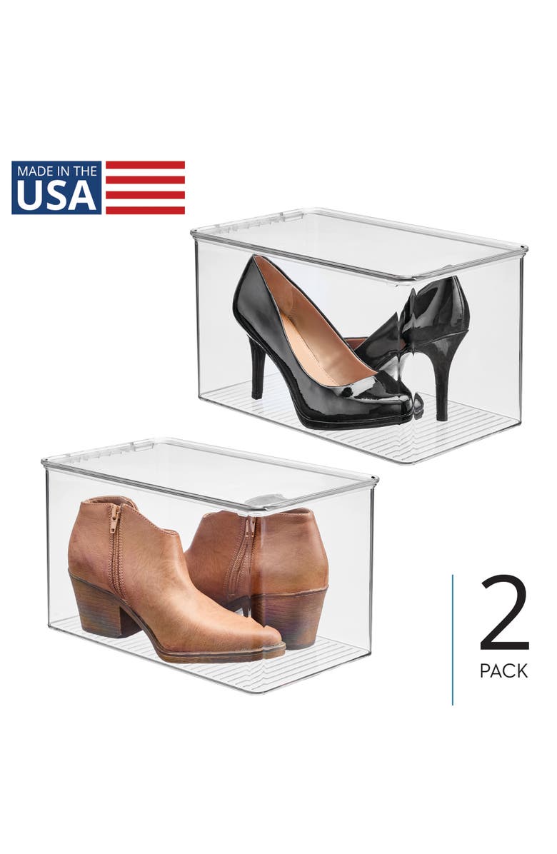 iDesign Stackable Clear Plastic Shoe Boxes with Lids, Storage Shoe Container for Closet, 2-Pack, Alternate, color, Clear