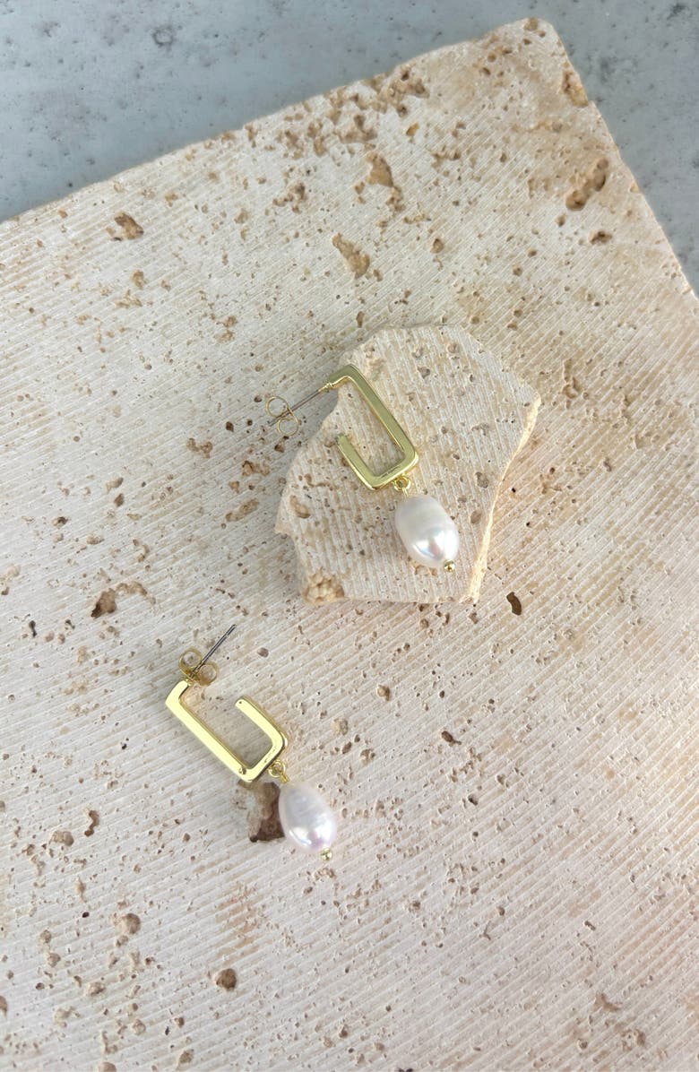 Adornia 14K Gold Plated Freshwater Pearl Drop Hoop Earrings, Alternate, color, Gold/ White