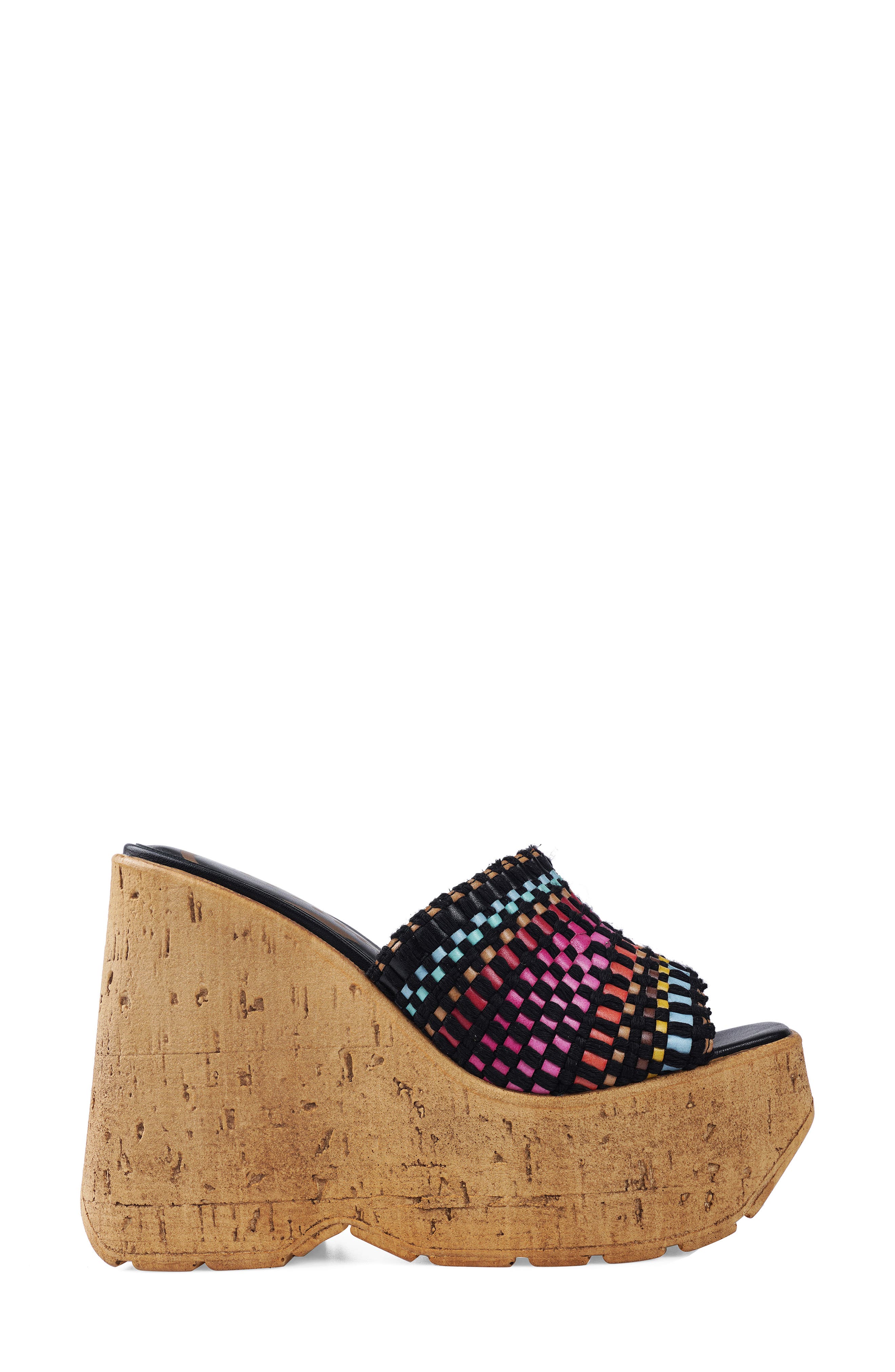 Candie's Nelya Platform Wedge Sandal, Alternate, color, Black Raffia