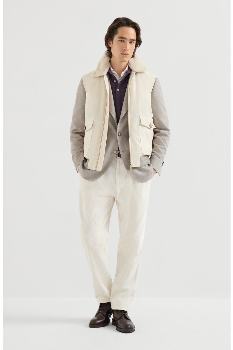 Garment-dyed trousers in cotton corduroy, Alternate, color, White