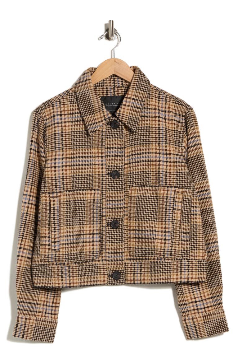 Cropped Plaid Utility Jacket, Alternate, color, SESAME BEIGE PLAID
