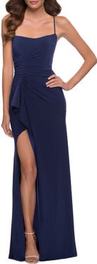 La Femme Modern Jersey Dress with Ruffle Detail on Skirt