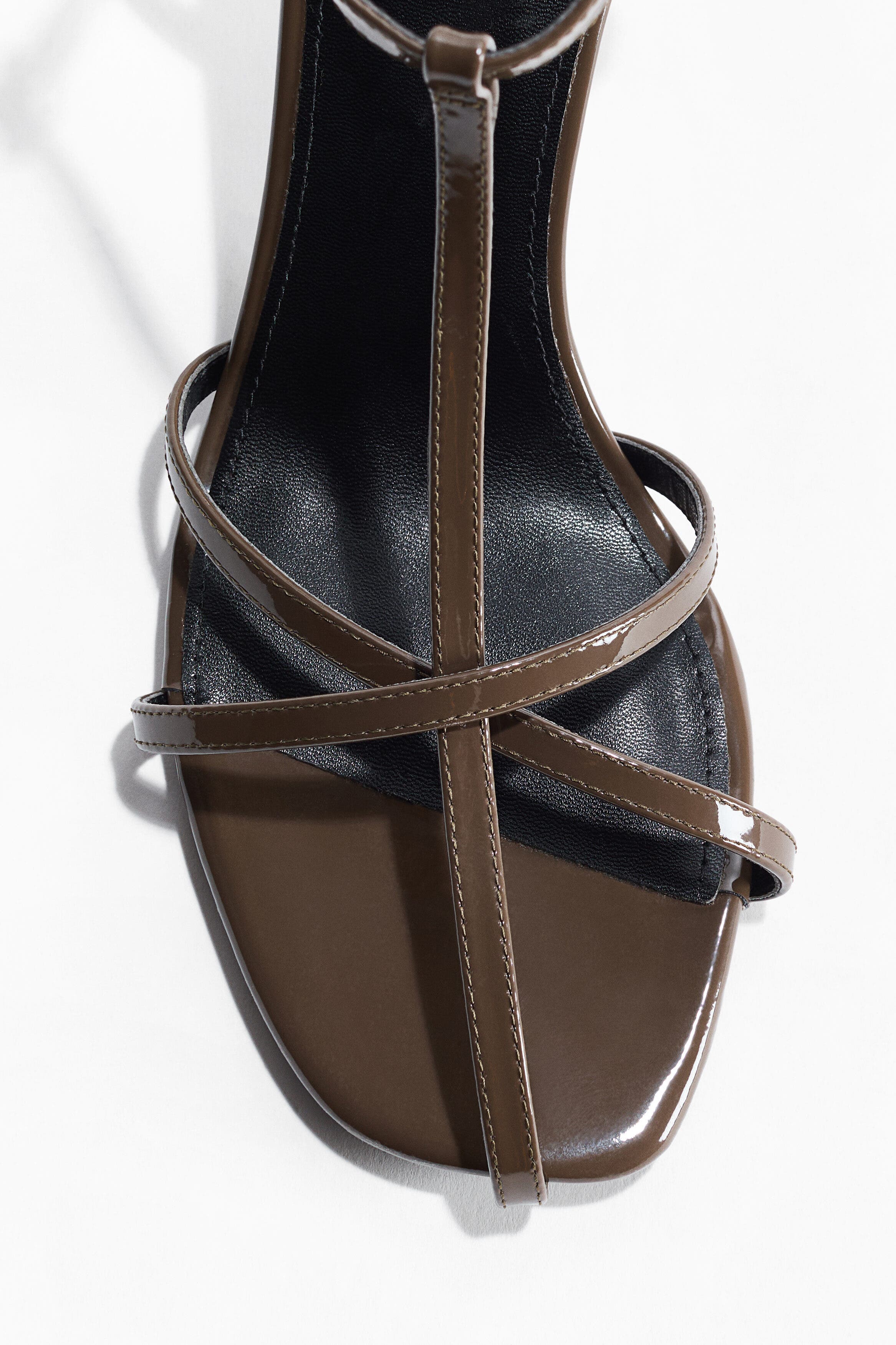 H&M Heeled strappy sandals, Alternate, color, Dark Khaki Green