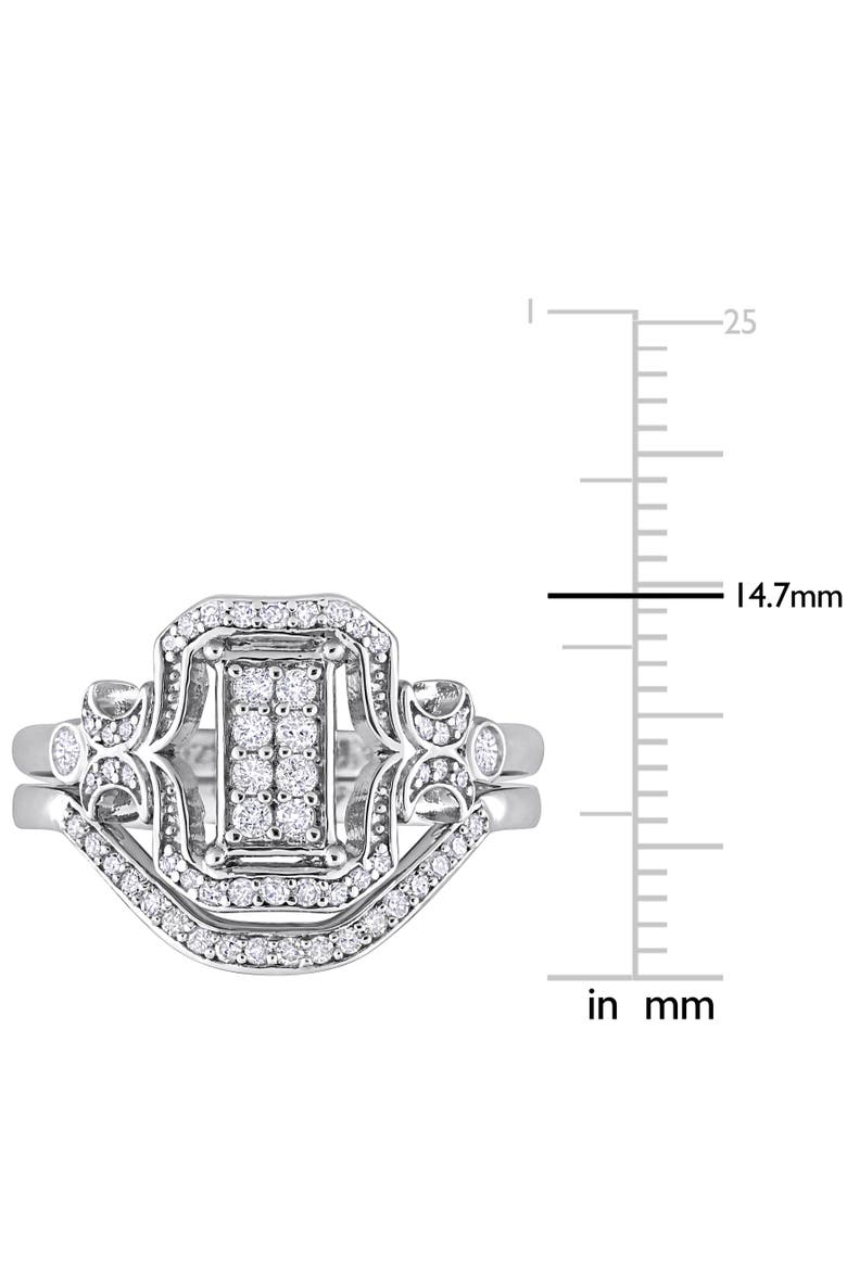 Diamond Cluster Halo Bridal Ring Set, Alternate, color, Sterling Silver