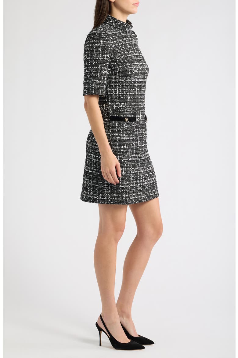 Faux Leather Trim Bouclé Dress, Alternate, color, BLACK MULTI