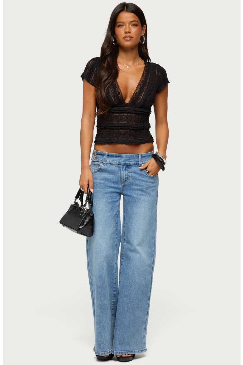 Avalee Plunge Neck Lace Crop Top, Alternate, color, BLACK