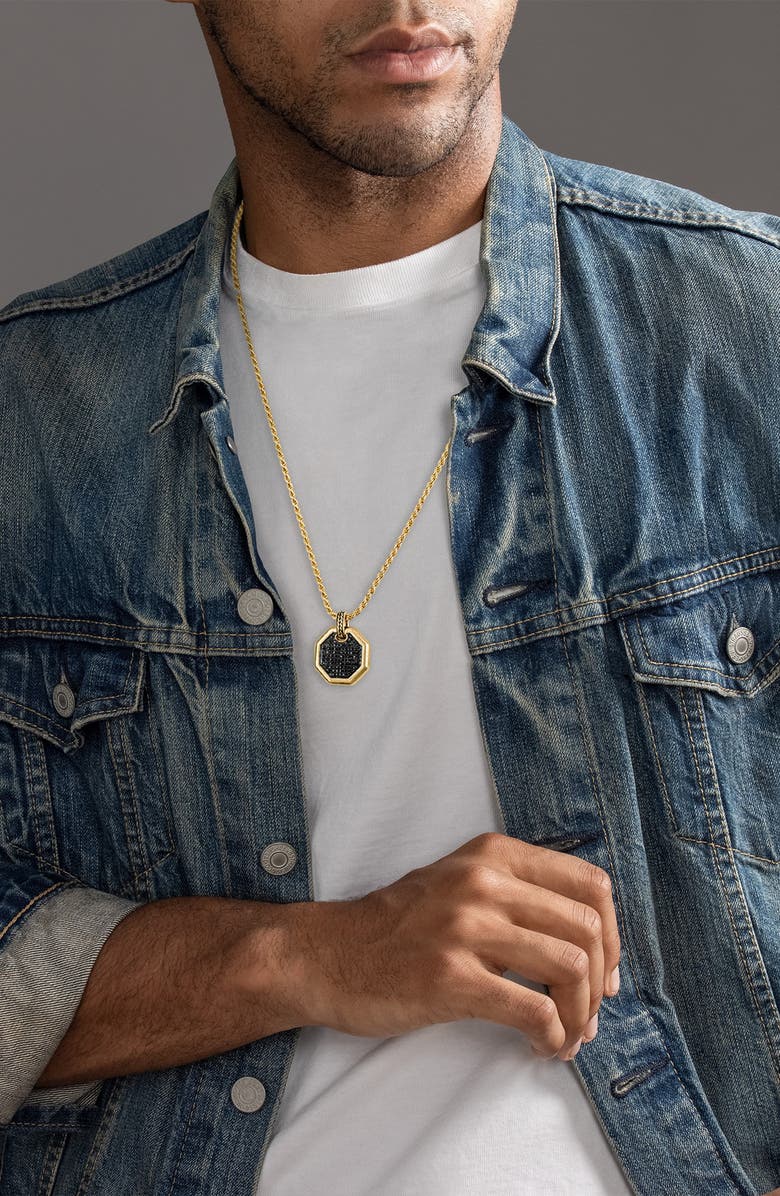 Esquire Men's 14K Gold Plated Sterling Silver Pavé Black Diamond Octagon Pendant Necklace, Alternate, color, Gold Plated Sterling Silver