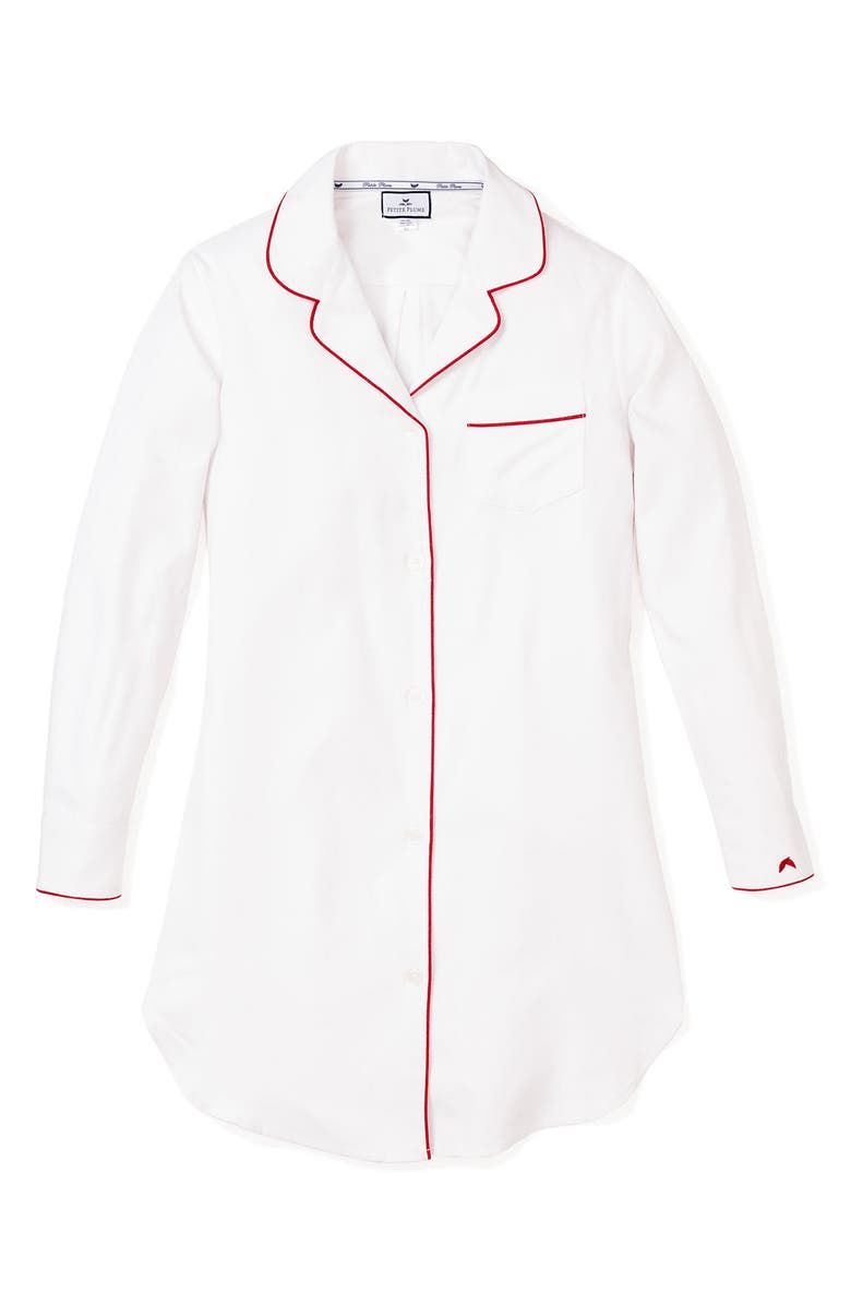 Petite Plume White Red Piping Nightshirt, Alternate, color, White