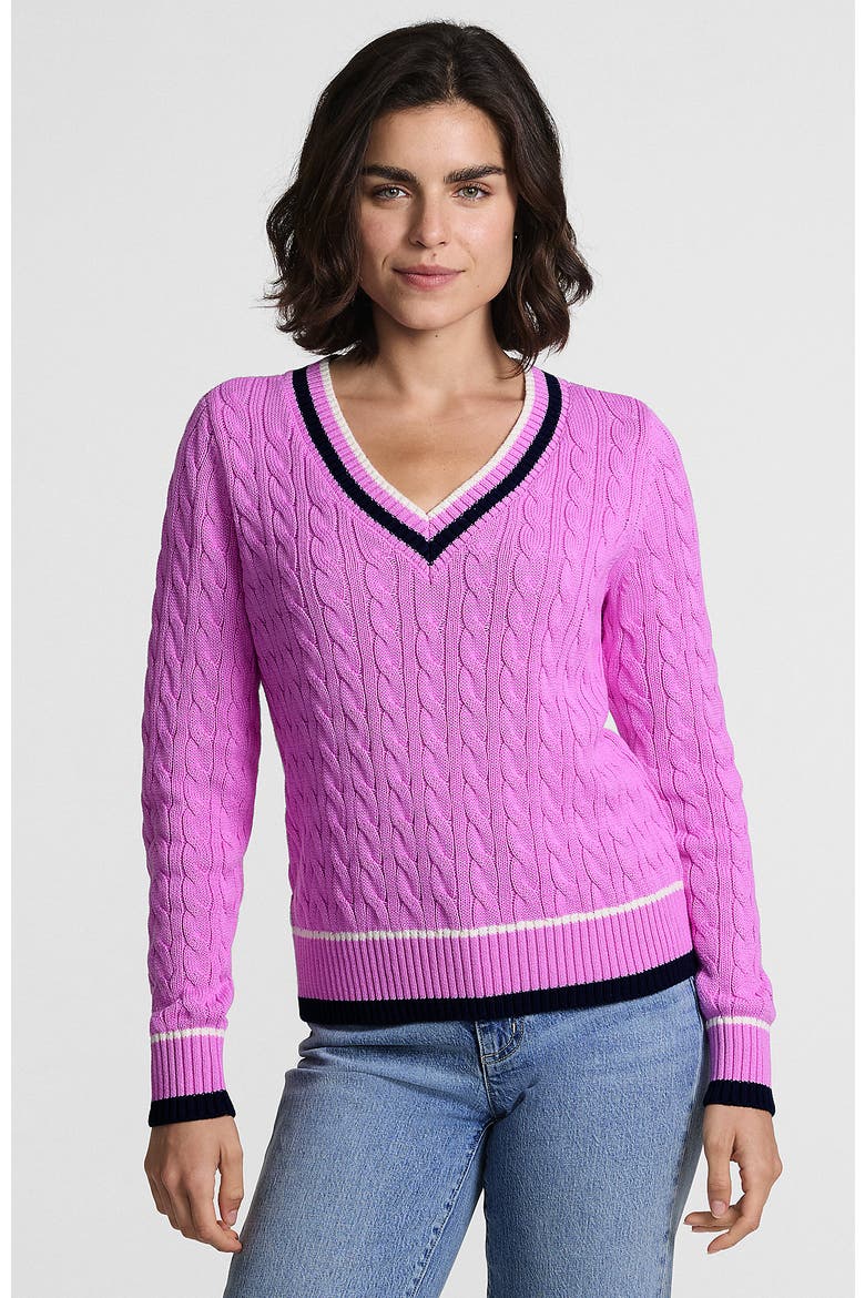 Drifter Cable V-neck Sweater, Main, color, Aster Pink Tipping