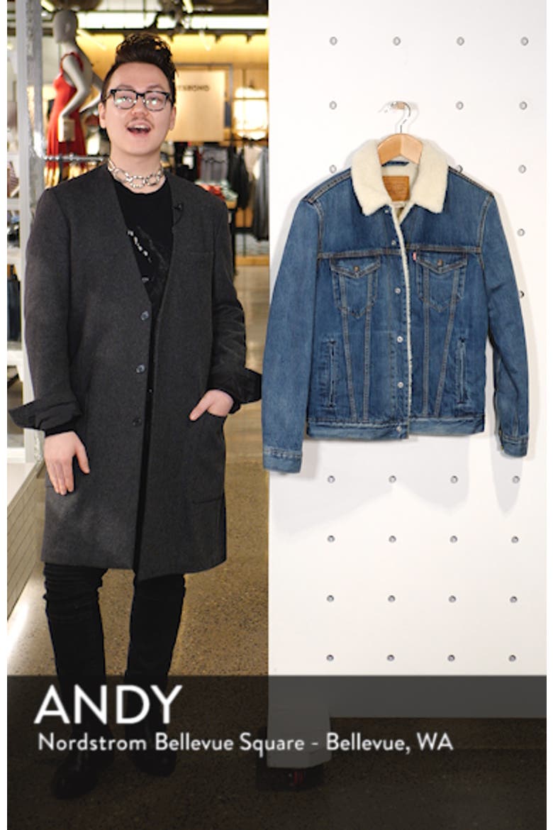 Levi's® Faux Shearling Trim Denim Trucker Jacket video