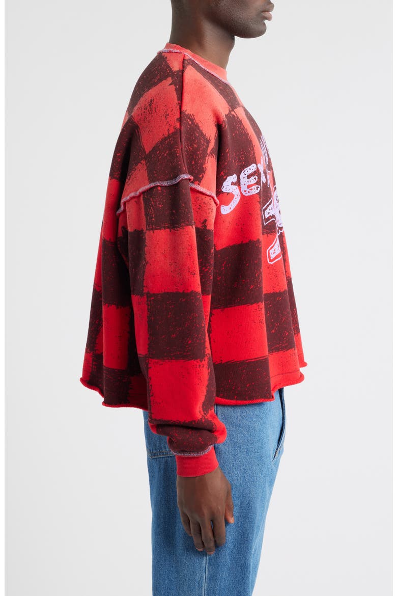 Sex, Love & Diet Checkerboard Crop Crewneck Sweatshirt, Alternate, color, CHECKERED RED