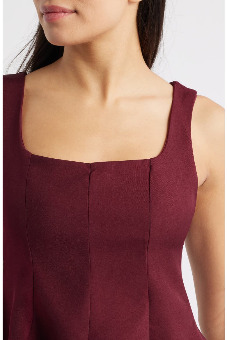 Maron Square Neck Sleeveless Peplum Top, Alternate, color, BURGUNDY