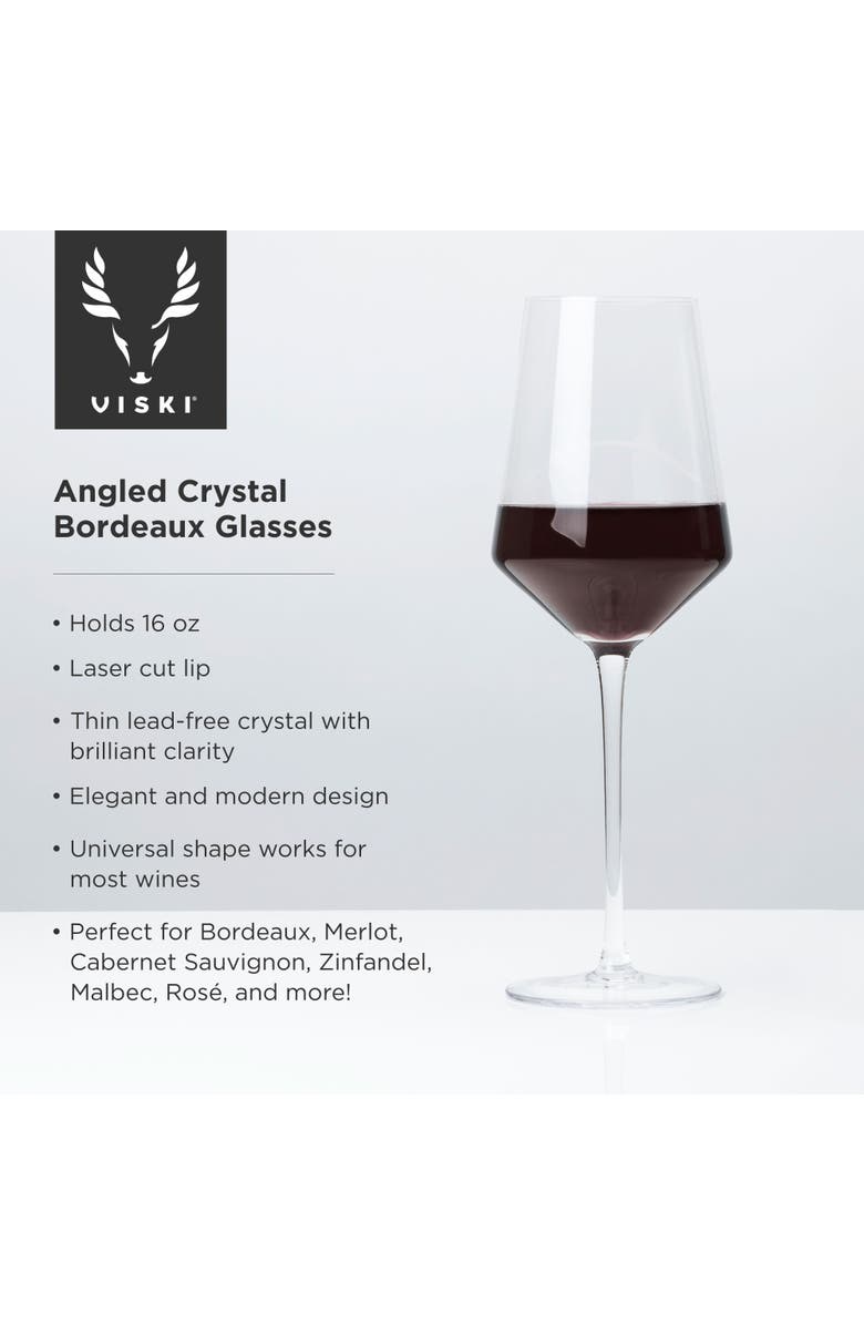 Viski Raye Crystal Angled Bordeaux Glasses Set of 2, Alternate, color, Clear