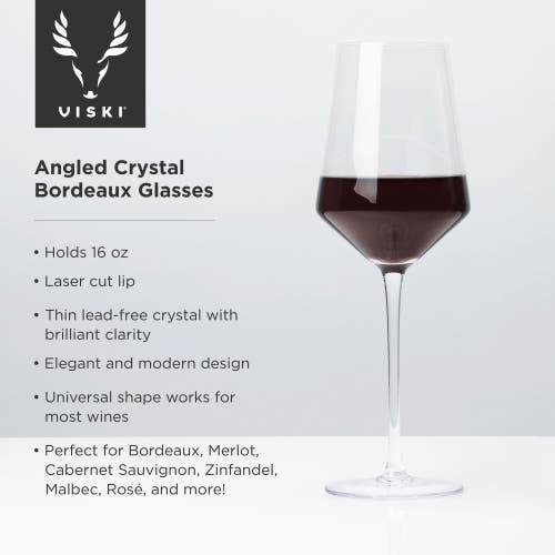 Viski Raye Crystal Angled Bordeaux Glasses Set Of 2 In Clear