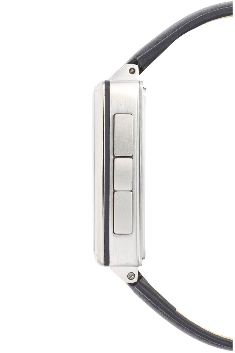 Rectangular Leather Strap Smart Watch, 43mm, Alternate, color, SILVER/ BLACK